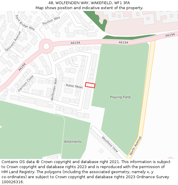 48, WOLFENDEN WAY, WAKEFIELD, WF1 3FA: Location map and indicative extent of plot