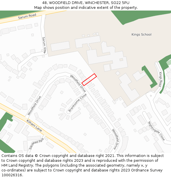 48, WOODFIELD DRIVE, WINCHESTER, SO22 5PU: Location map and indicative extent of plot