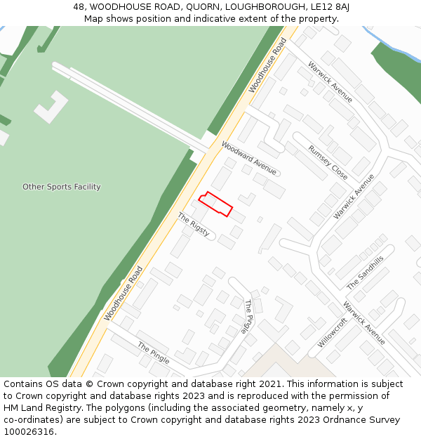 48, WOODHOUSE ROAD, QUORN, LOUGHBOROUGH, LE12 8AJ: Location map and indicative extent of plot