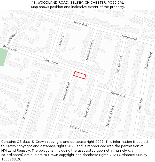 48, WOODLAND ROAD, SELSEY, CHICHESTER, PO20 0AL: Location map and indicative extent of plot