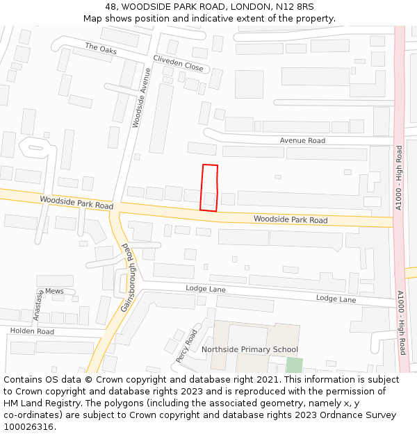 48, WOODSIDE PARK ROAD, LONDON, N12 8RS: Location map and indicative extent of plot