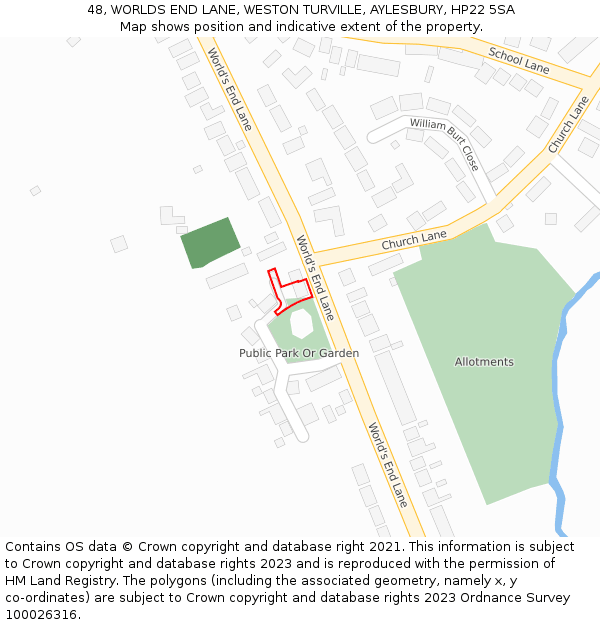 48, WORLDS END LANE, WESTON TURVILLE, AYLESBURY, HP22 5SA: Location map and indicative extent of plot
