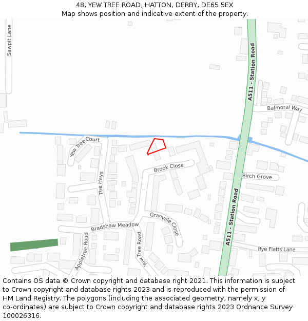 48, YEW TREE ROAD, HATTON, DERBY, DE65 5EX: Location map and indicative extent of plot