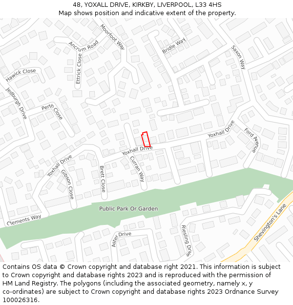48, YOXALL DRIVE, KIRKBY, LIVERPOOL, L33 4HS: Location map and indicative extent of plot