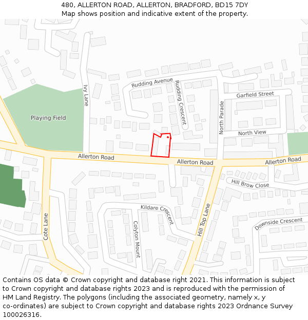 480, ALLERTON ROAD, ALLERTON, BRADFORD, BD15 7DY: Location map and indicative extent of plot