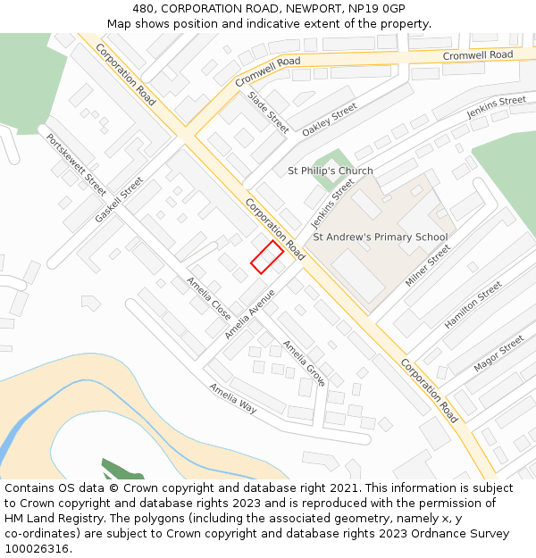 480, CORPORATION ROAD, NEWPORT, NP19 0GP: Location map and indicative extent of plot