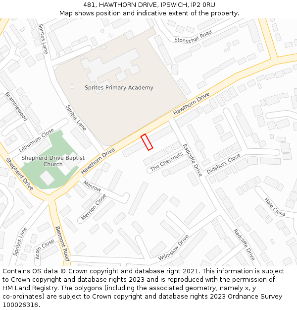 481, HAWTHORN DRIVE, IPSWICH, IP2 0RU: Location map and indicative extent of plot