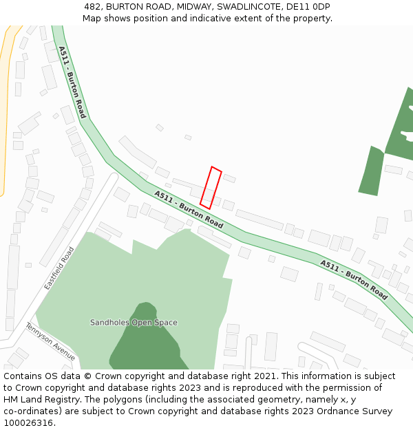 482, BURTON ROAD, MIDWAY, SWADLINCOTE, DE11 0DP: Location map and indicative extent of plot