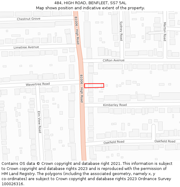 484, HIGH ROAD, BENFLEET, SS7 5AL: Location map and indicative extent of plot