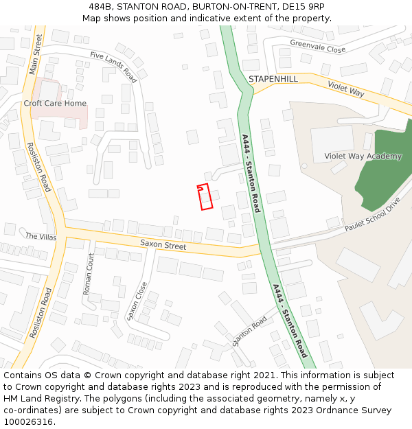 484B, STANTON ROAD, BURTON-ON-TRENT, DE15 9RP: Location map and indicative extent of plot