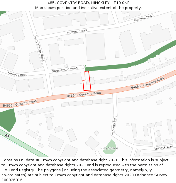 485, COVENTRY ROAD, HINCKLEY, LE10 0NF: Location map and indicative extent of plot