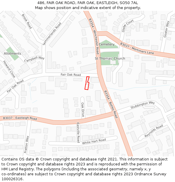 486, FAIR OAK ROAD, FAIR OAK, EASTLEIGH, SO50 7AL: Location map and indicative extent of plot