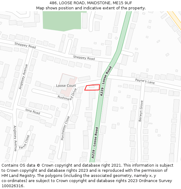 486, LOOSE ROAD, MAIDSTONE, ME15 9UF: Location map and indicative extent of plot