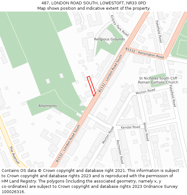 487, LONDON ROAD SOUTH, LOWESTOFT, NR33 0PD: Location map and indicative extent of plot
