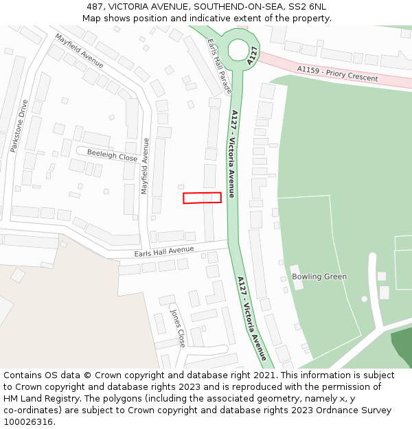487, VICTORIA AVENUE, SOUTHEND-ON-SEA, SS2 6NL: Location map and indicative extent of plot