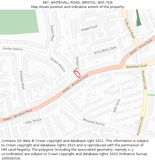 487, WHITEHALL ROAD, BRISTOL, BS5 7DA: Location map and indicative extent of plot