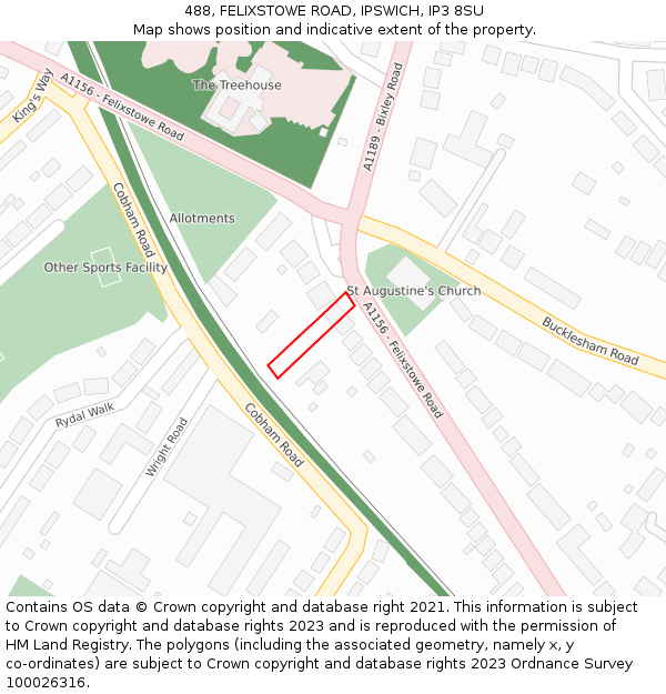 488, FELIXSTOWE ROAD, IPSWICH, IP3 8SU: Location map and indicative extent of plot