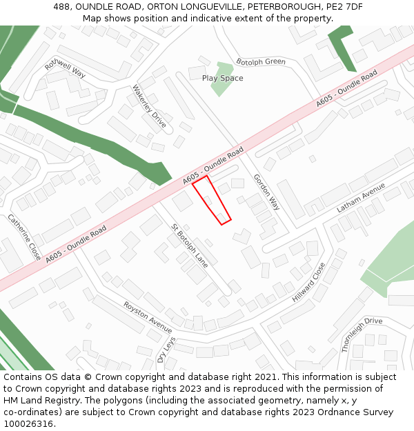 488, OUNDLE ROAD, ORTON LONGUEVILLE, PETERBOROUGH, PE2 7DF: Location map and indicative extent of plot