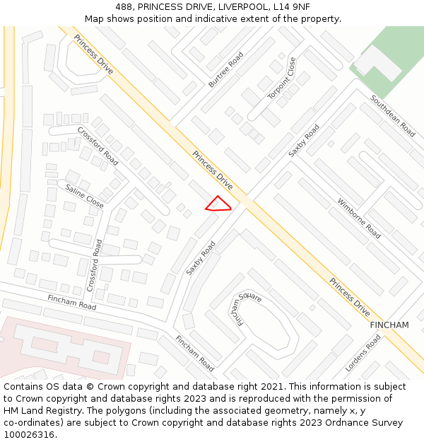488, PRINCESS DRIVE, LIVERPOOL, L14 9NF: Location map and indicative extent of plot