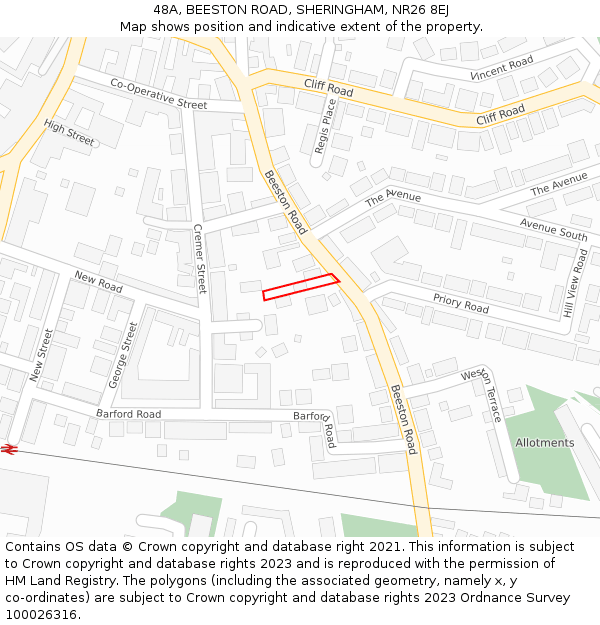 48A, BEESTON ROAD, SHERINGHAM, NR26 8EJ: Location map and indicative extent of plot