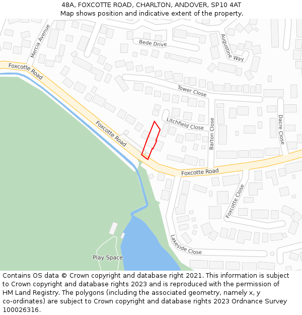 48A, FOXCOTTE ROAD, CHARLTON, ANDOVER, SP10 4AT: Location map and indicative extent of plot