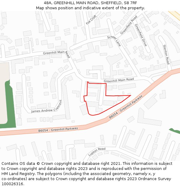 48A, GREENHILL MAIN ROAD, SHEFFIELD, S8 7RF: Location map and indicative extent of plot