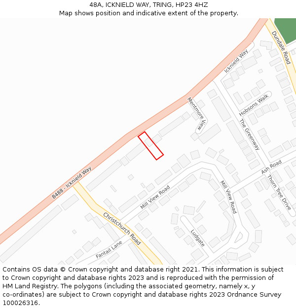 48A, ICKNIELD WAY, TRING, HP23 4HZ: Location map and indicative extent of plot