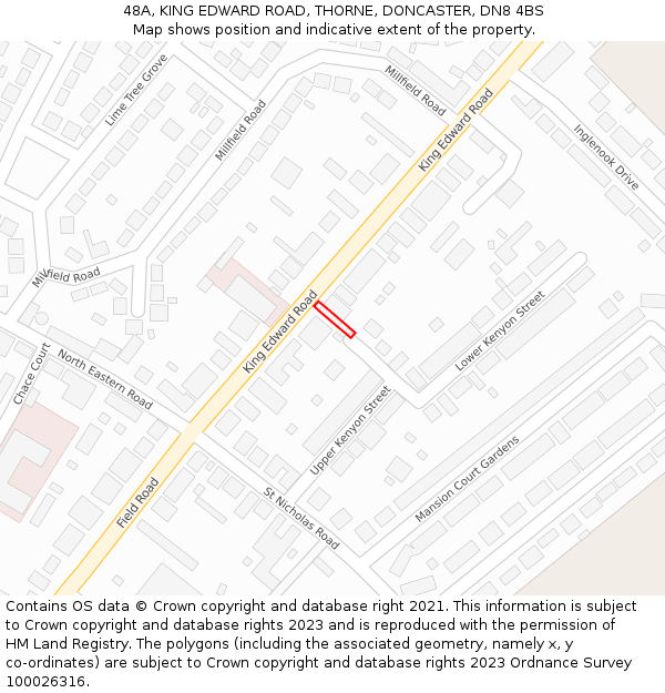 48A, KING EDWARD ROAD, THORNE, DONCASTER, DN8 4BS: Location map and indicative extent of plot