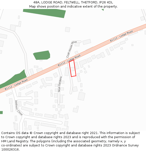 48A, LODGE ROAD, FELTWELL, THETFORD, IP26 4DL: Location map and indicative extent of plot
