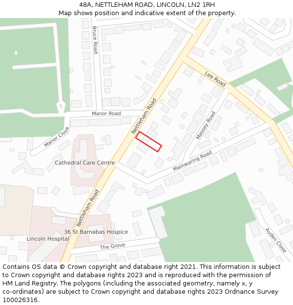 48A, NETTLEHAM ROAD, LINCOLN, LN2 1RH: Location map and indicative extent of plot