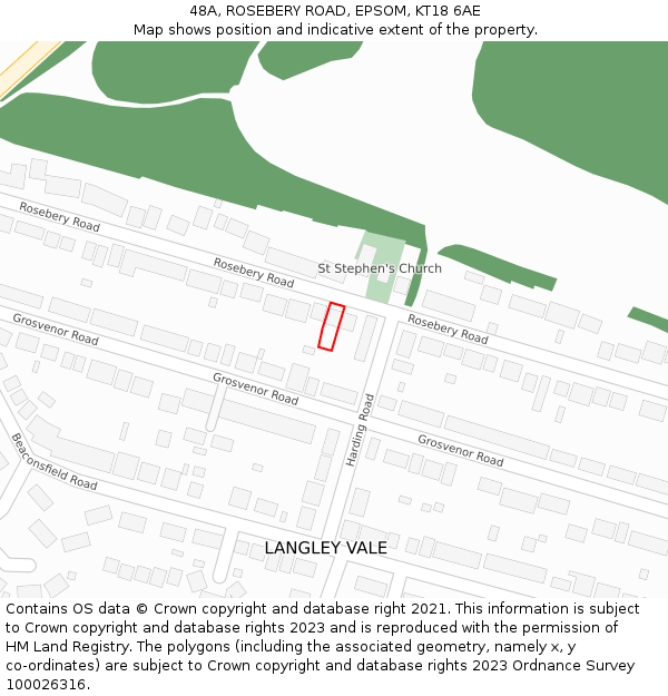48A, ROSEBERY ROAD, EPSOM, KT18 6AE: Location map and indicative extent of plot