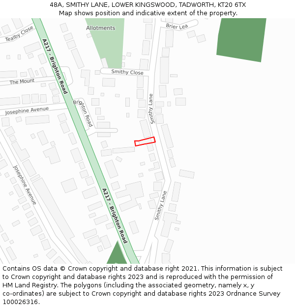 48A, SMITHY LANE, LOWER KINGSWOOD, TADWORTH, KT20 6TX: Location map and indicative extent of plot
