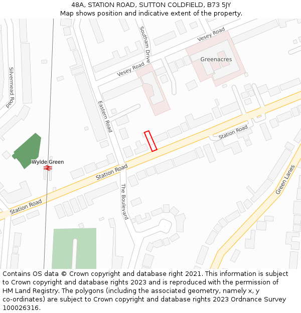 48A, STATION ROAD, SUTTON COLDFIELD, B73 5JY: Location map and indicative extent of plot