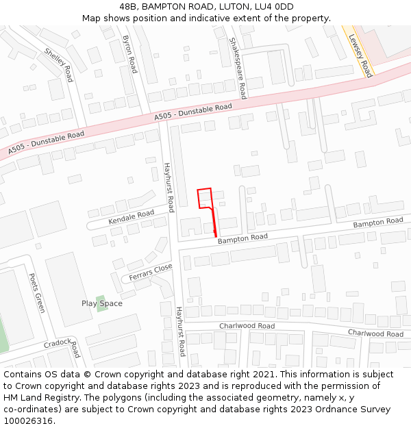 48B, BAMPTON ROAD, LUTON, LU4 0DD: Location map and indicative extent of plot