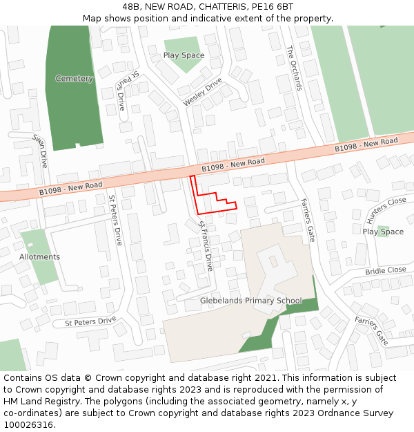 48B, NEW ROAD, CHATTERIS, PE16 6BT: Location map and indicative extent of plot