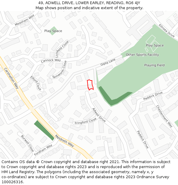 49, ADWELL DRIVE, LOWER EARLEY, READING, RG6 4JY: Location map and indicative extent of plot