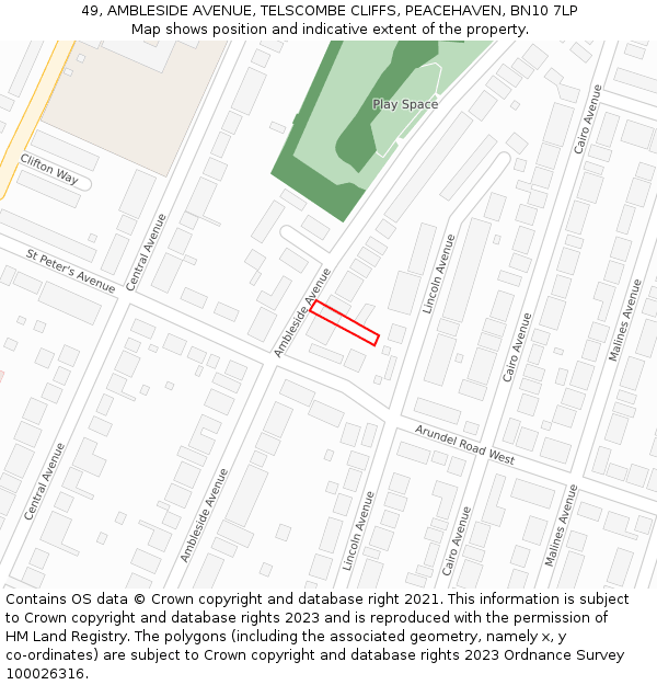 49, AMBLESIDE AVENUE, TELSCOMBE CLIFFS, PEACEHAVEN, BN10 7LP: Location map and indicative extent of plot