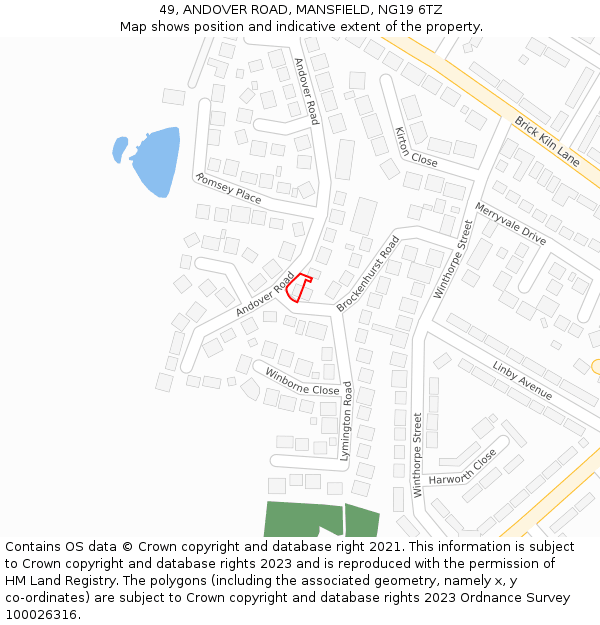 49, ANDOVER ROAD, MANSFIELD, NG19 6TZ: Location map and indicative extent of plot