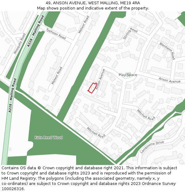 49, ANSON AVENUE, WEST MALLING, ME19 4RA: Location map and indicative extent of plot