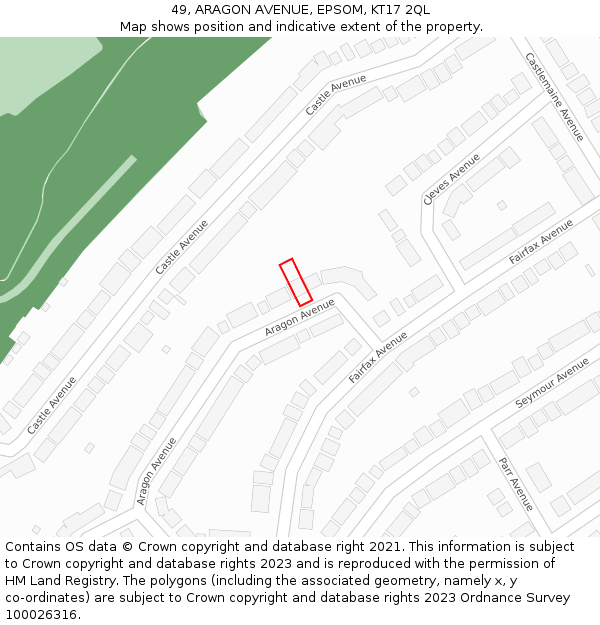 49, ARAGON AVENUE, EPSOM, KT17 2QL: Location map and indicative extent of plot