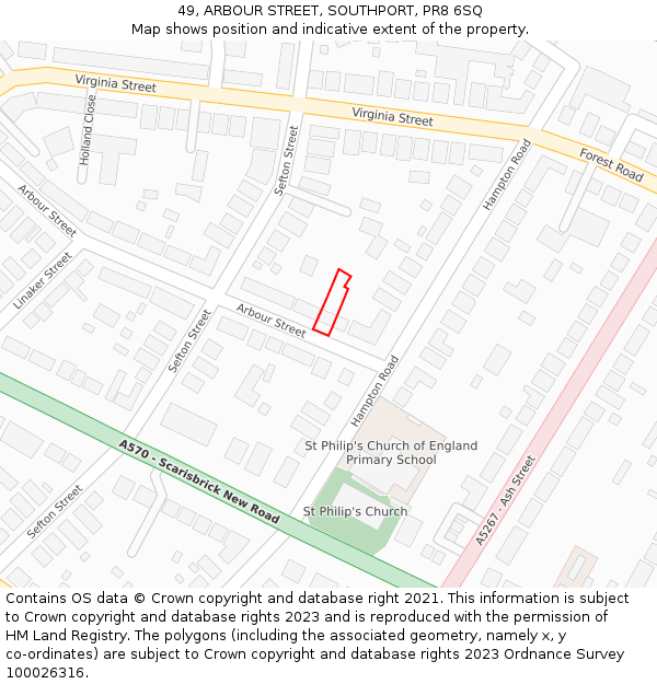 49, ARBOUR STREET, SOUTHPORT, PR8 6SQ: Location map and indicative extent of plot