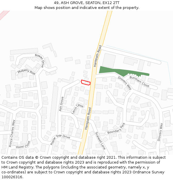 49, ASH GROVE, SEATON, EX12 2TT: Location map and indicative extent of plot