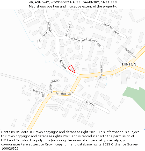 49, ASH WAY, WOODFORD HALSE, DAVENTRY, NN11 3SS: Location map and indicative extent of plot