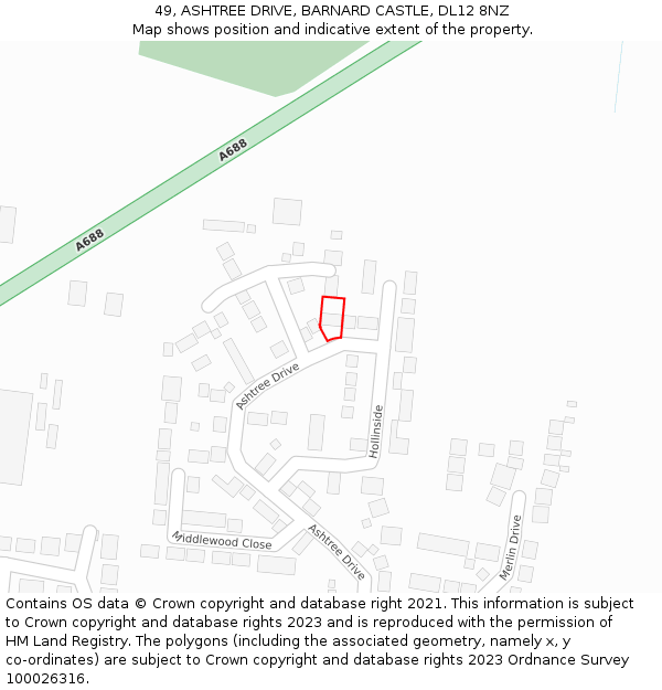 49, ASHTREE DRIVE, BARNARD CASTLE, DL12 8NZ: Location map and indicative extent of plot