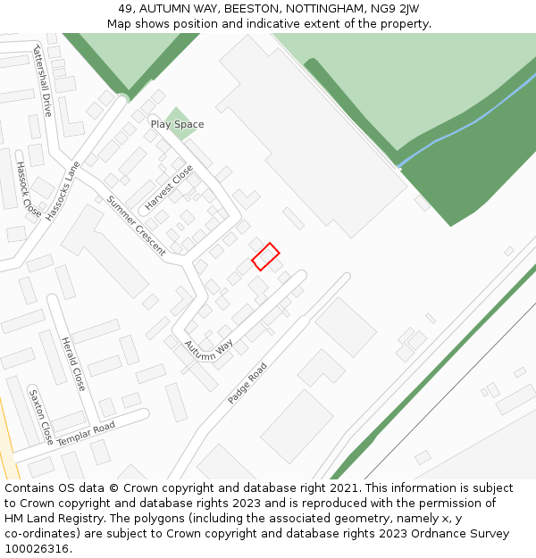 49, AUTUMN WAY, BEESTON, NOTTINGHAM, NG9 2JW: Location map and indicative extent of plot