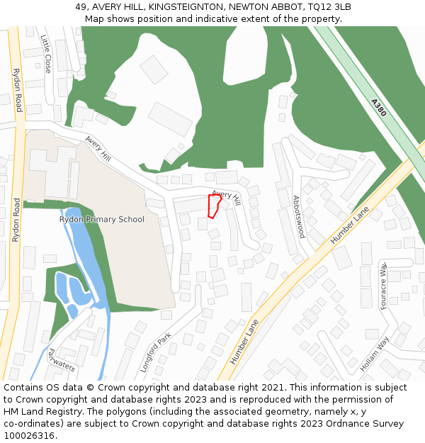 49, AVERY HILL, KINGSTEIGNTON, NEWTON ABBOT, TQ12 3LB: Location map and indicative extent of plot