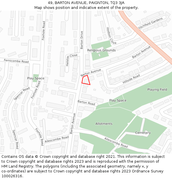 49, BARTON AVENUE, PAIGNTON, TQ3 3JA: Location map and indicative extent of plot