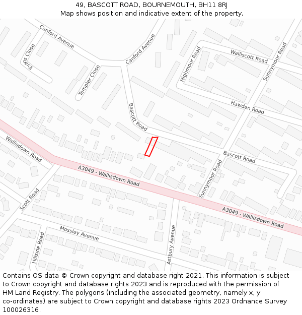 49, BASCOTT ROAD, BOURNEMOUTH, BH11 8RJ: Location map and indicative extent of plot