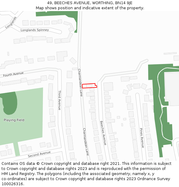 49, BEECHES AVENUE, WORTHING, BN14 9JE: Location map and indicative extent of plot