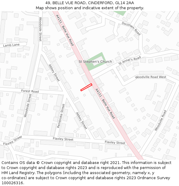 49, BELLE VUE ROAD, CINDERFORD, GL14 2AA: Location map and indicative extent of plot